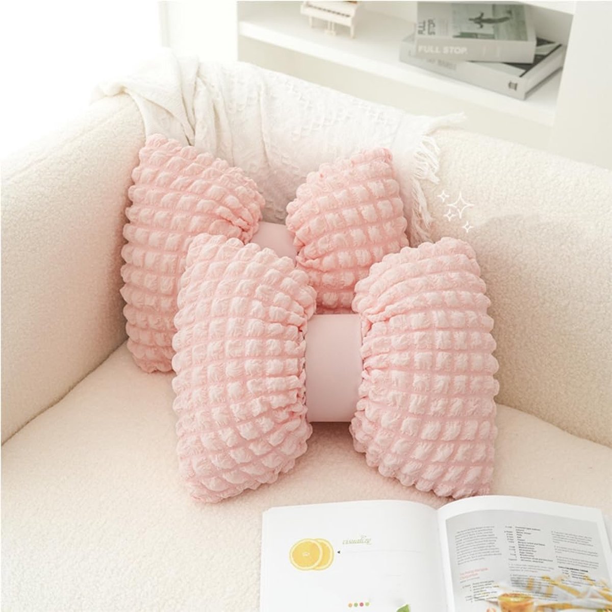 SNQ Lendensteun - 2 stuks - Decoratief kussen in strikvorm - 35 x 32 cm - Strikdesign - Lendensteunkussen voor bedden, banken en woonkamers - Stijlvol kussen voor huisdecoratie - Roze