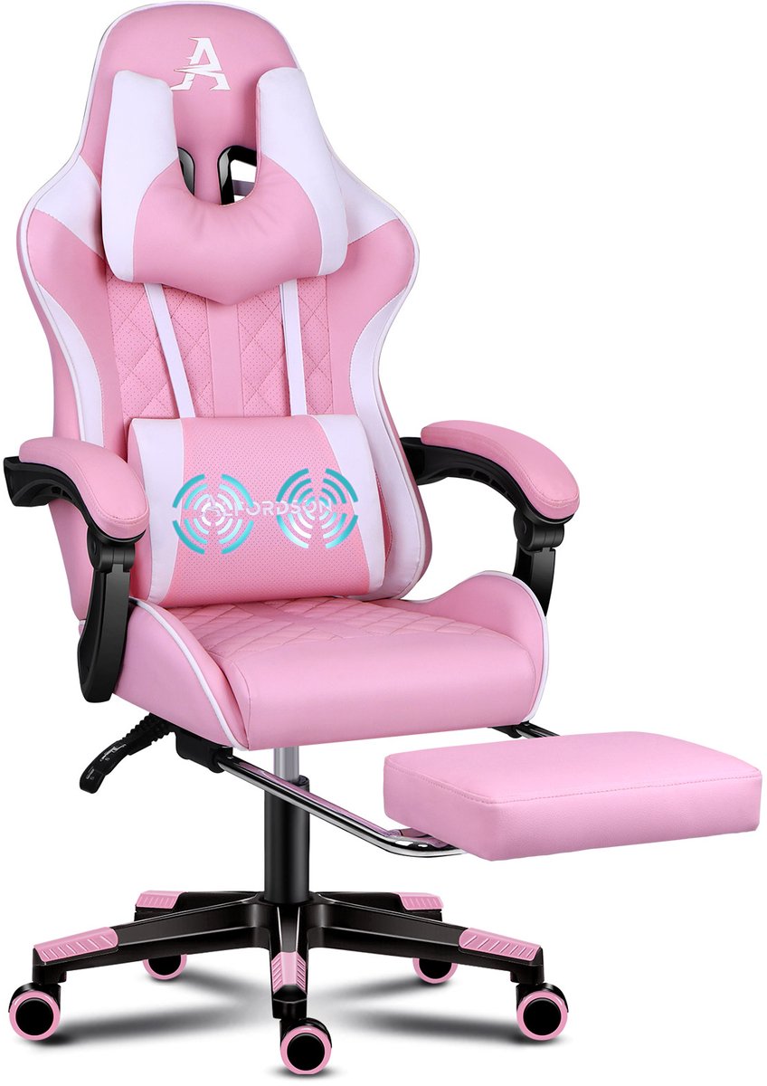 ALFORDSON Ethan - Gaming stoel bureau stoel - 360° draaibaar & 150° kantelbaar - Verstelbare zithoogte (44-54 cm) - Ingebouwde voetensteun - Lendenkussen - PU lederen zitting - Tot 180 kg