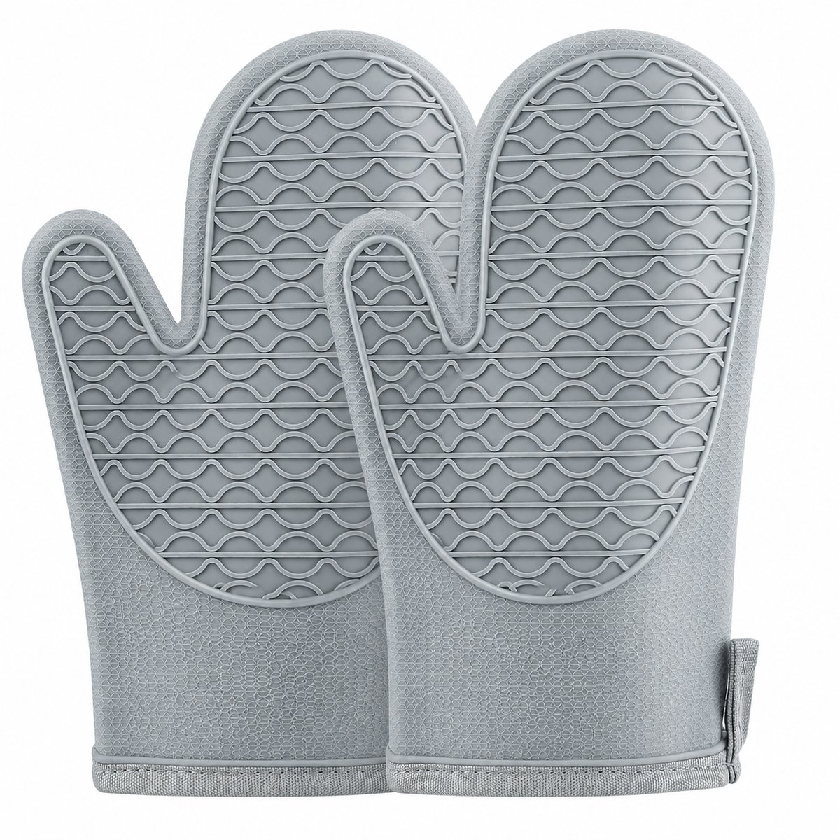 Ovenwanten - Siliconen ovenwanten - hittebestendige 2-delige ovenwantenset - zachte katoenen voering - waterdicht en antislip - keukenhandschoenenset voor grillen - bakken en koken, 30,5 x 14 cm - grijs