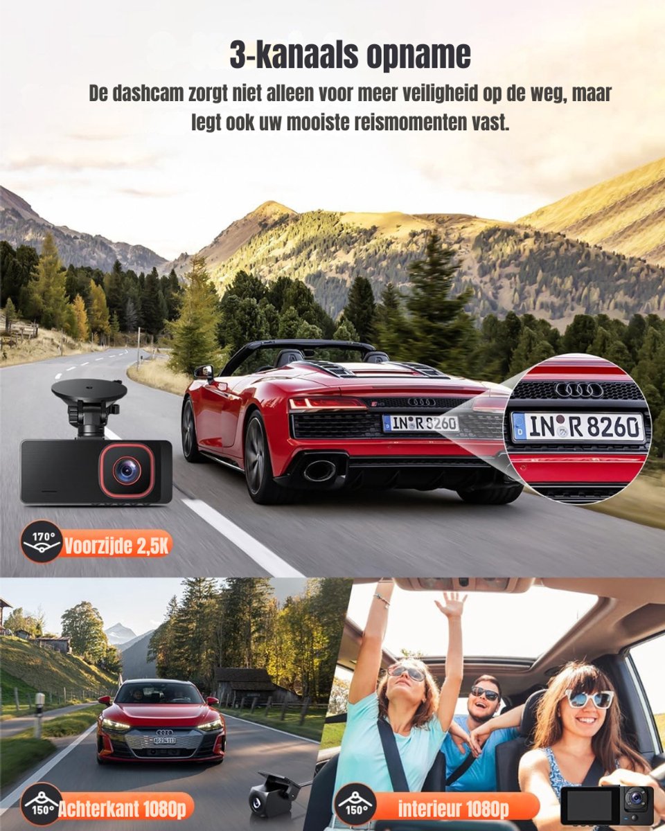 TIM® Dual Dashcam - Dashcam Voor Auto 1080p - Voor en Achter Camera – Zwart - 9cm x 11cm x 5cm – foto 2