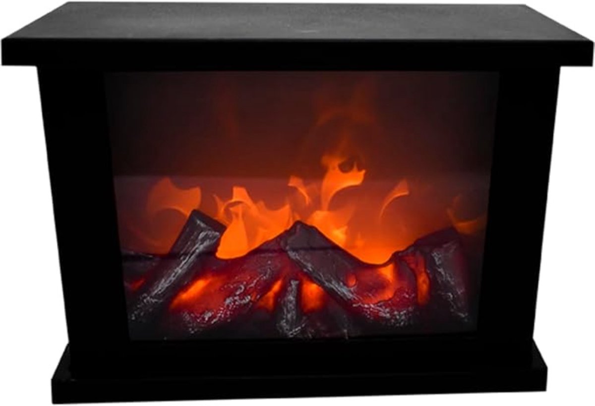 TIM® Sfeerhaarden -Sfeerhaard met Schouw- LED-haard met bedrieglijk echte vlameffecten - Zwart - 11cm x 19cm x 29cm