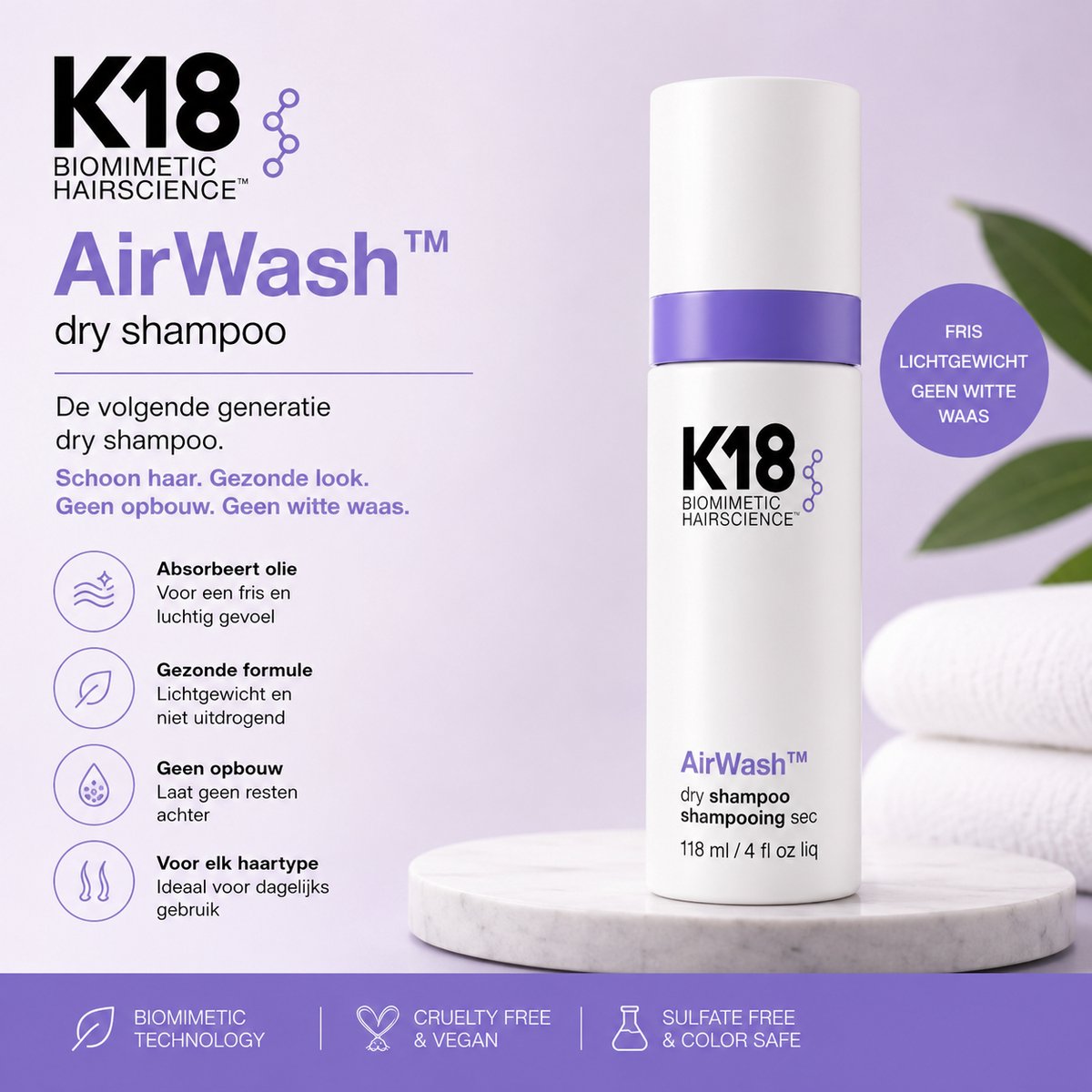 K18 AirWash™ Droogshampoo 118ml