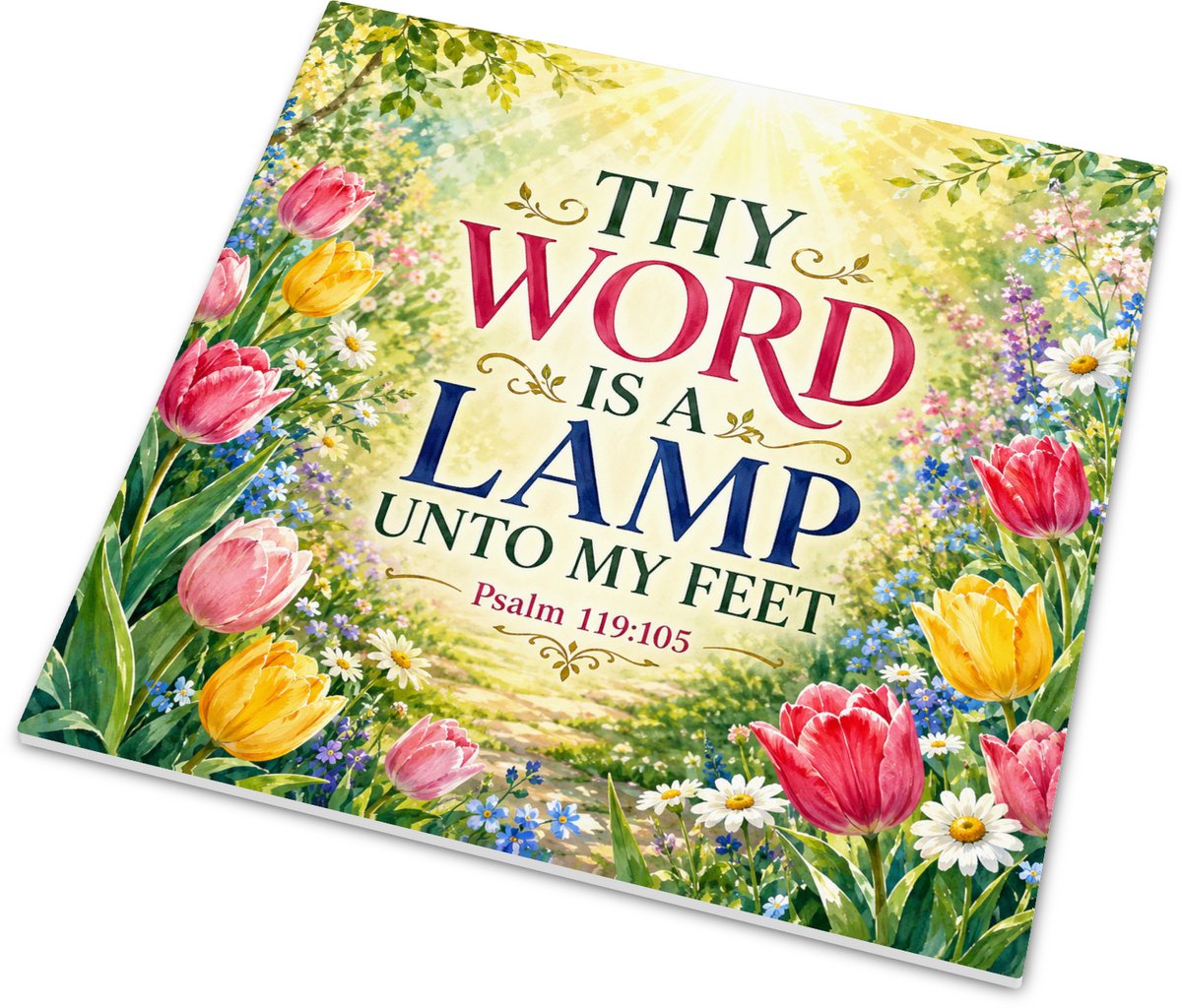 Tegeltje met Bijbeltekst - Thy Word Is a Lamp unto My Feet - Psalm 119:105 - Aquarel Tulpe