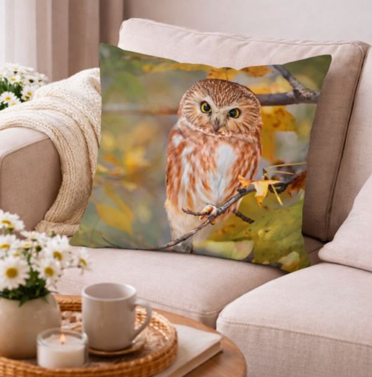 Dieren kussenhoes Uil - Fotoprint - Sierkussen - 45x45 cm