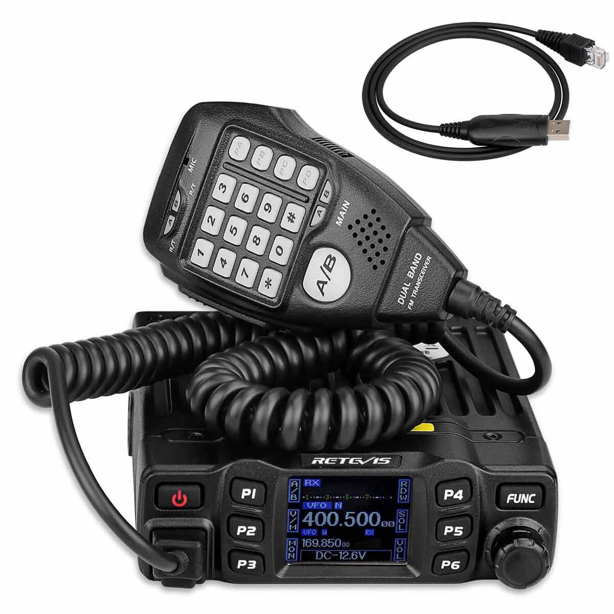 Mobiele Radio-Walkie Talkie Retevis-Mini Dubbele Band-25W 200 Kanalen-Amateur Radio-DTMF 5Tone -Car Transceiver met Programmeerkabel-(Zwart)-RT95