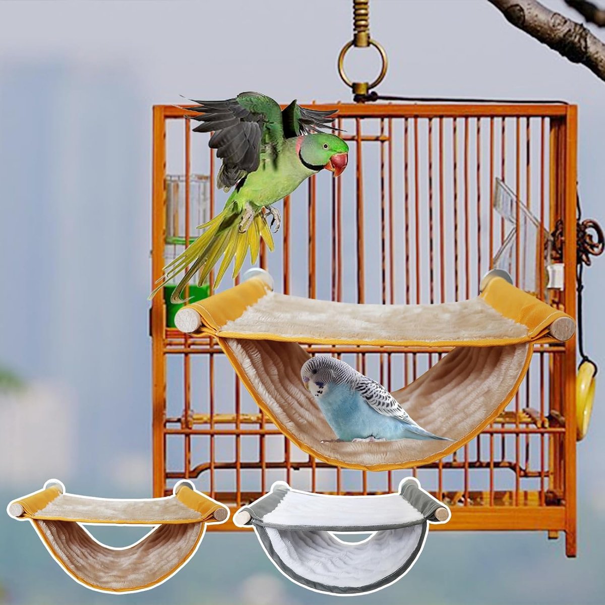 VHV - Vogelhuisje - Hangmat voor vogelkooi en slaapnest - Zacht schuilplekje als vogelspeelgoed - 23x15x2 cm - Voor parkiet, papegaai en kanarie - L thumbnail 3