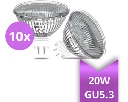 10x GU5.3 Halogeen spotjes 20W – 12V – MR16 – Dimbaar warm wit licht – 10 lampjes