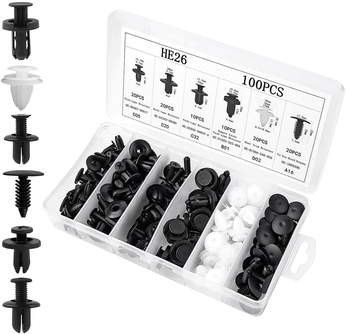 Dailygoods - 100 Stuks Universele Autobevestigingsclips in 6 Maten