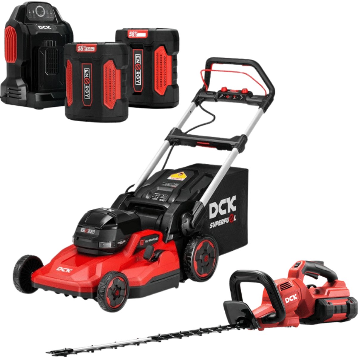 DCK Tools 58V Gazon & Haag Combi Actiebundel - Accu grasmaaier + Heggenschaar met extra 5.0Ah Accu