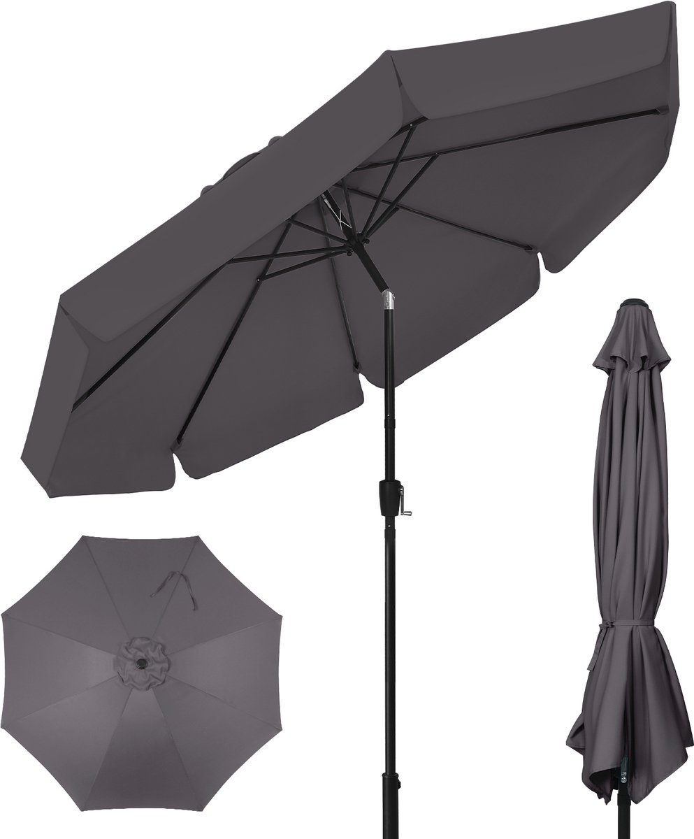 Puluomis - Parasol - Garden Stokparasol - Ø290 cm - 30° Kantelbaar - Waterdicht - UPF50+ - Met ruches - Grijs