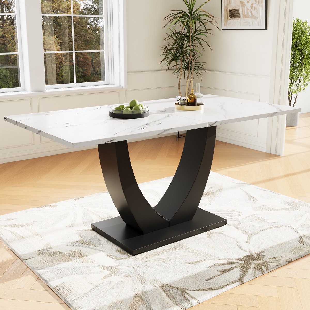 REDOM - Eettafel - Rechthoekig Met Verstelbare Voeten - Modern - Voor Eetkamer Of Woonkamer - MDF En Metaal - Wit/Zwart - 140 X 75,5 Cm