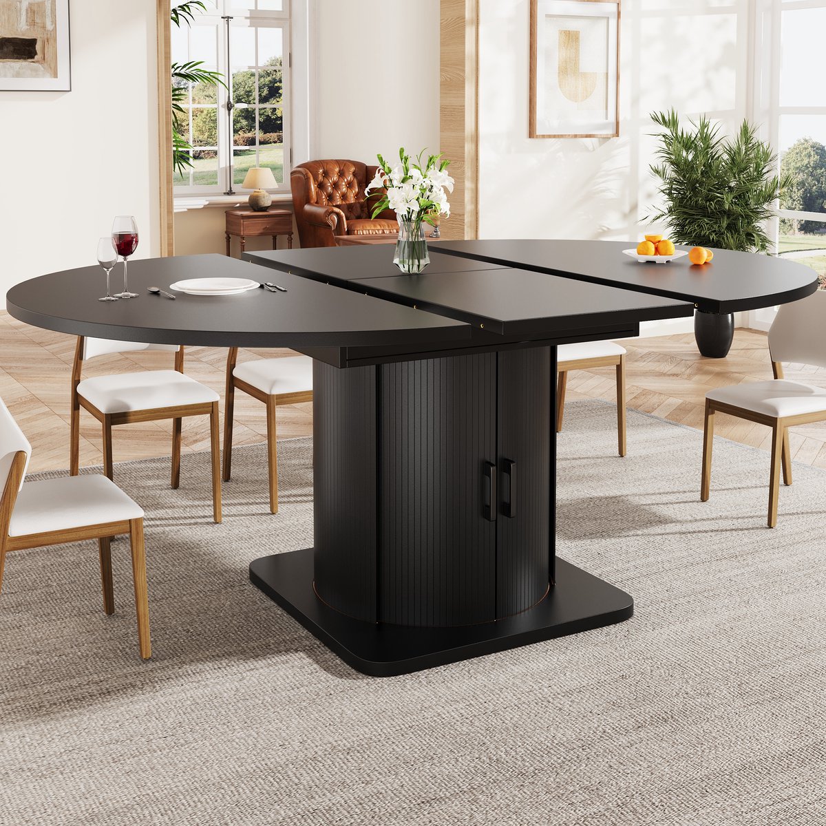 REDOM Uitschuifbare Eettafel - 4 Transformatiestanden - Modern - Voor Eetkamer - MDF - Zwart - 118-158 X 118 X 76 Cm