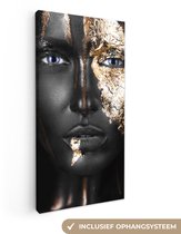 Toile Peinture Femme - Feuille d'Or - Zwart - Or - Luxe - 80x160 cm - Décoration murale