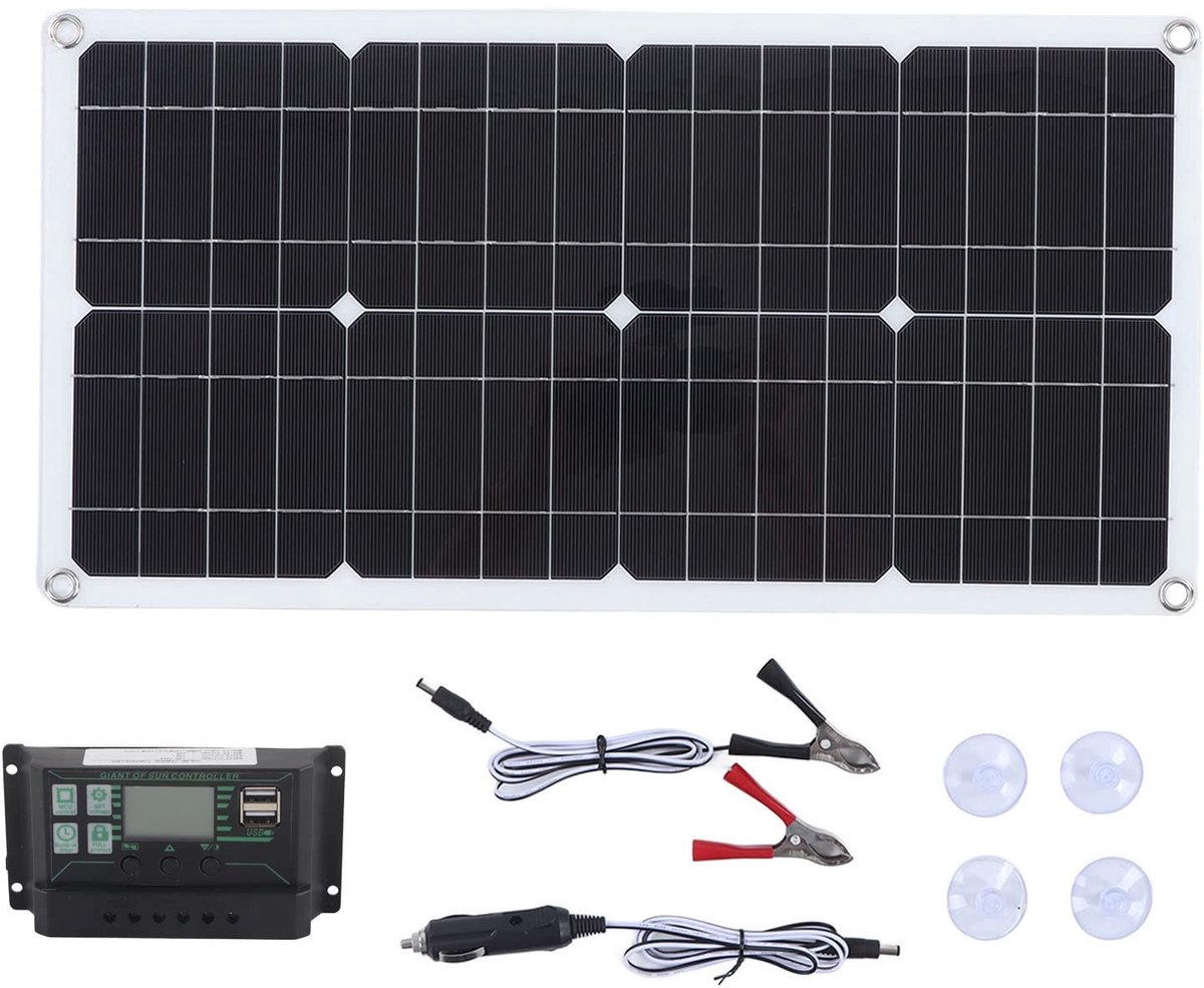 Dailygoods - Dailygoody - Zonnepaneelkit - 250W Draagbaar - Waterdicht - Starterkit voor Camper en Boot - Inclusief Laadregelaar - Efficiënte Energieoplossing