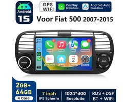 HexinexMarket Quad-Core autoradio Geschikt voor Fiat 500 (2007-2015) - Draadloos CarPlay, Android Auto, multimediaspeler, 2GB+64GB, Black