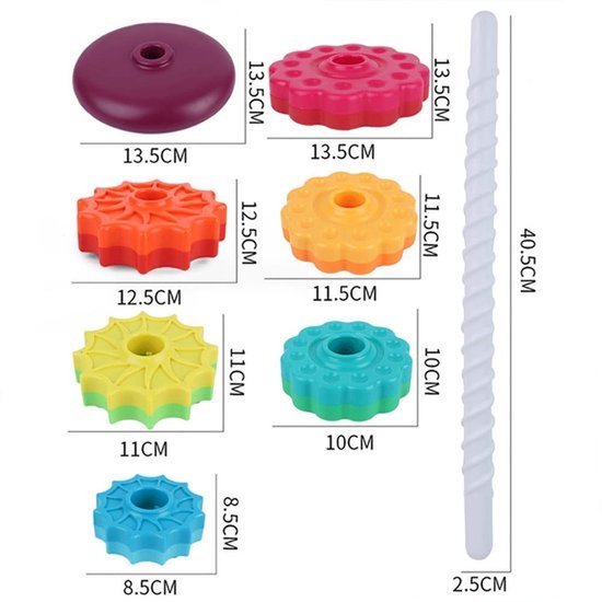 Baby stapeltoren - Regenboog ringen stapelspeelgoed met draaiende tandwielen - Montessori speelgoed - Sensorisch leerzaam speelgoed — afbeelding 5