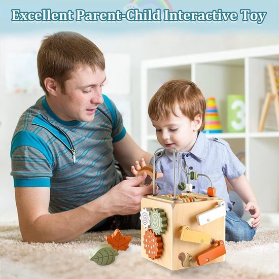 Montessori Motor Skills Cube Toy - Houten speelgoed voor baby's vanaf 18 maanden - Activiteitenkubus met motorische vaardigheden - Houten motorisch speelgoed voor 1-2 jaar, cadeau voor peuters — afbeelding 2