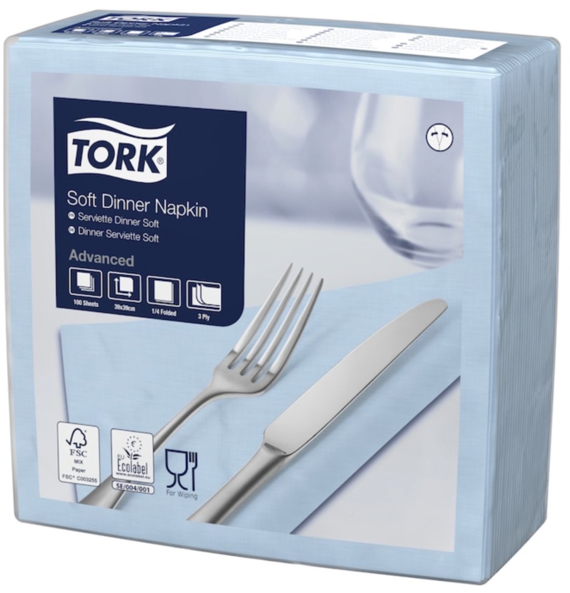Tork 477913 soft dinnerservet advanced lichtblauw 39x39 cm 3-laags 1200 stuks (477913)