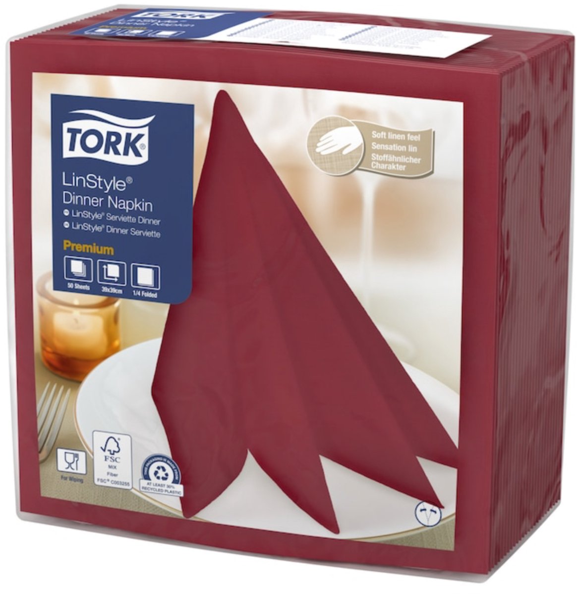 Tork 478855 premium linstyle dinnerservet bordeaux 39x39 cm 600 stuks (478855)