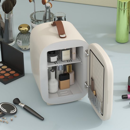 Atlasyx mini koelkast - Mini koelbox - Make up koelkast - Skincare koelkast - Koelt & verwarmt - 20,3 × 26,3 × 28 cm - Crèmewit — afbeelding 3