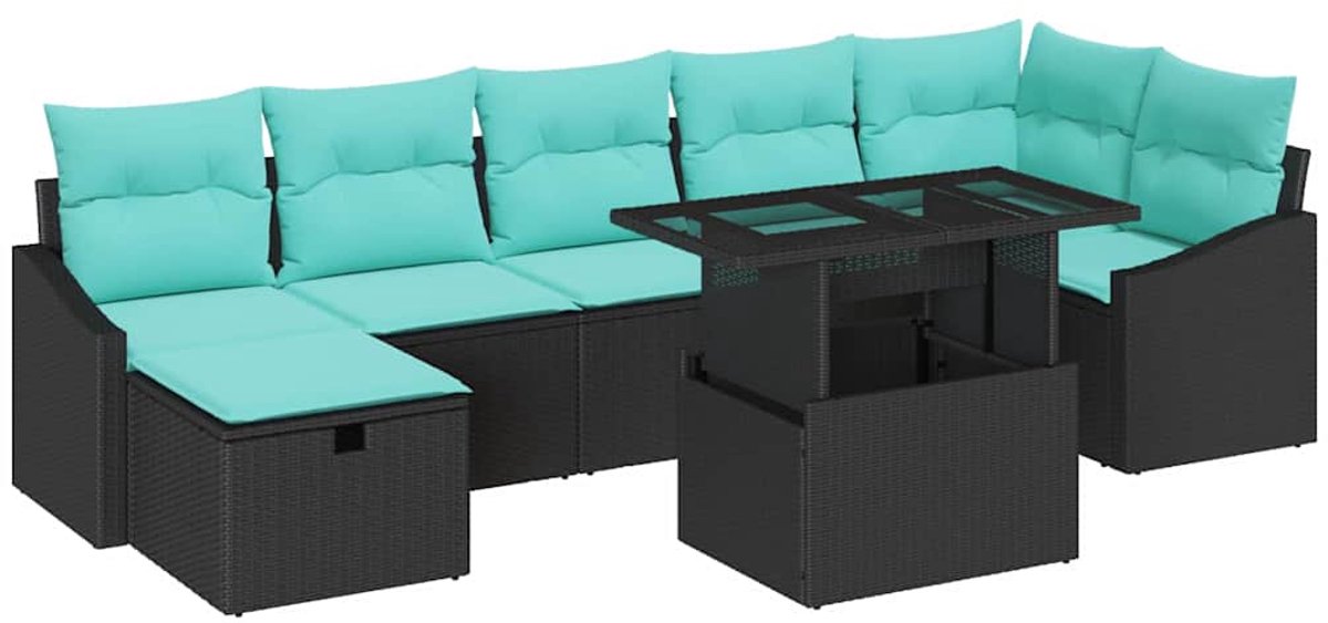 vidaXL Tuinbank - Set - 8 - st - poly - rattan Zwart/ Blauw
