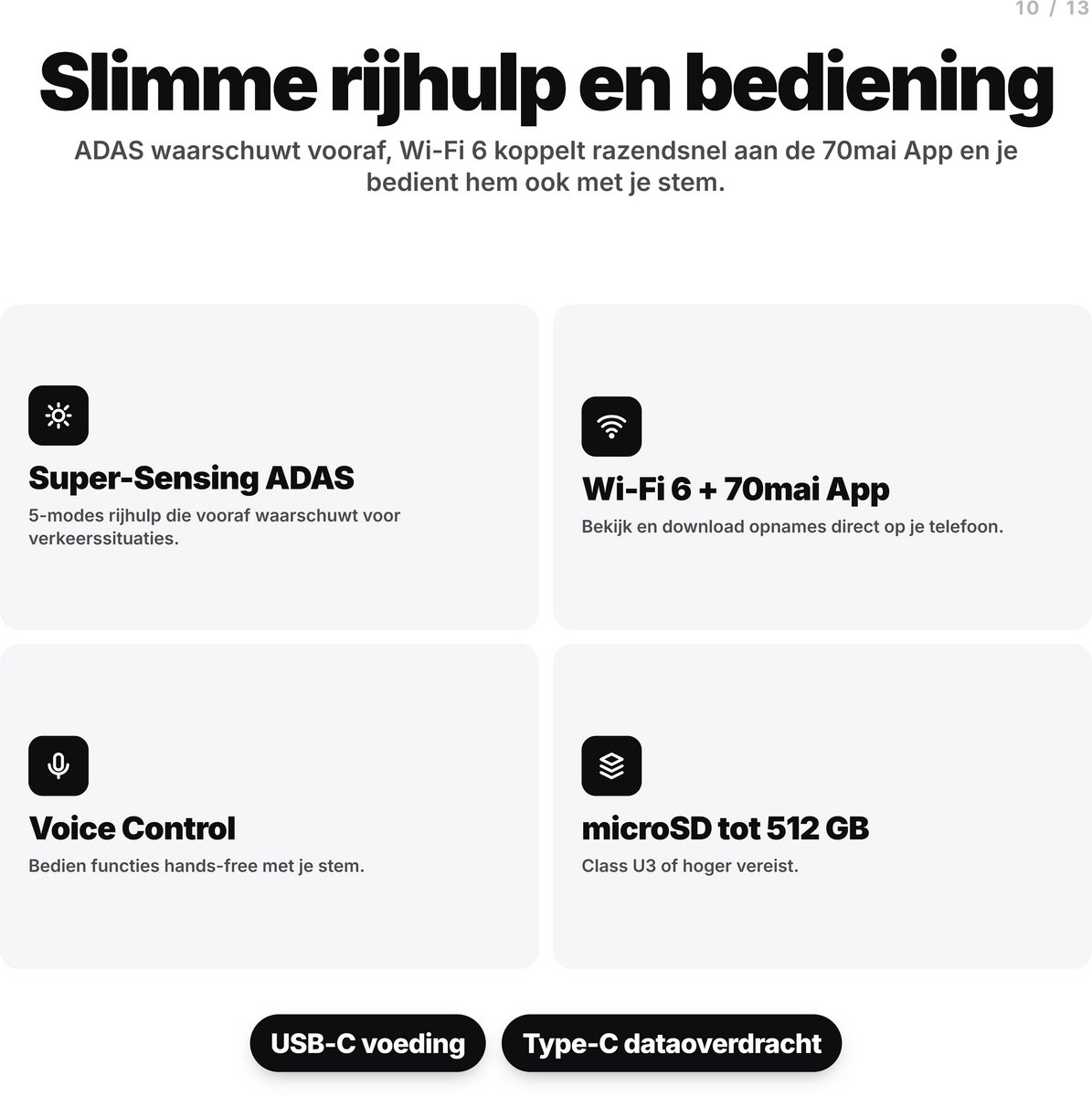 70mai Dash Cam 4K A800SE - Dashcam - 4K Ultra HD opname met HDR - GPS en ADAS rijassistentie - Parkeerstand beveiliging - WiFi app bediening - G-sensor voor incidentdetectie en continue opname thumbnail 5