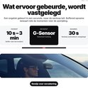 Zwarte dashcam op voorruit van auto, bestuurder kijkt naar de weg. Met G-Sensor.
