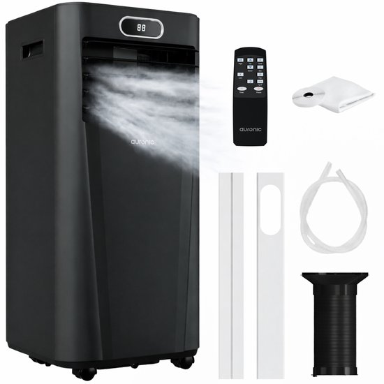 Mobiele Airco 7000 BTU 3-in-1 Koelen Ventileren Ontvochtigen Tot 20m² Met Raamafdichtingskits Auronic Zwart