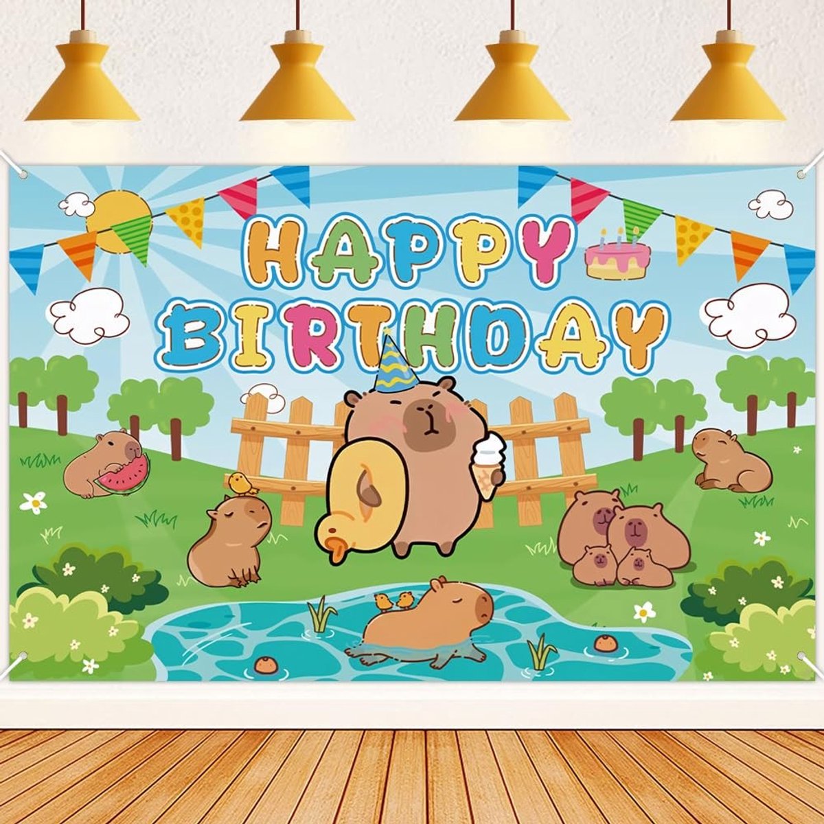 Dailygoods - Capybara Verjaardagsachtergrond 180 x 110 cm