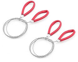 2-stuks Draagbare draadzaag - Survival kettingzaag - Draadzaagketting - Roestvrijstalen kabelzaag - Draadzaag - Zakkettingzaagkabel - 77 cm - Geschikt voor houtbewerking, kamperen, wandelen, jagen, enz. - Rood, zilver