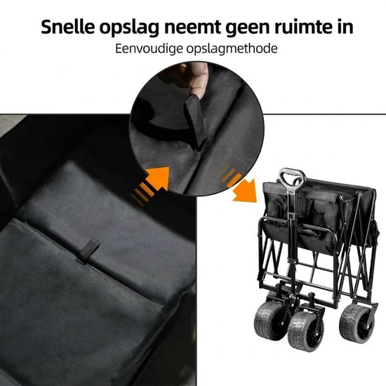 Norvia - Bolderkar - Bolderkar Met Dak - Bolderkar Opvouwbaar - Duwstang - 150L - 200 kg Draagkracht - All Terrain Wielen - Zwart van Norvia — afbeelding 2