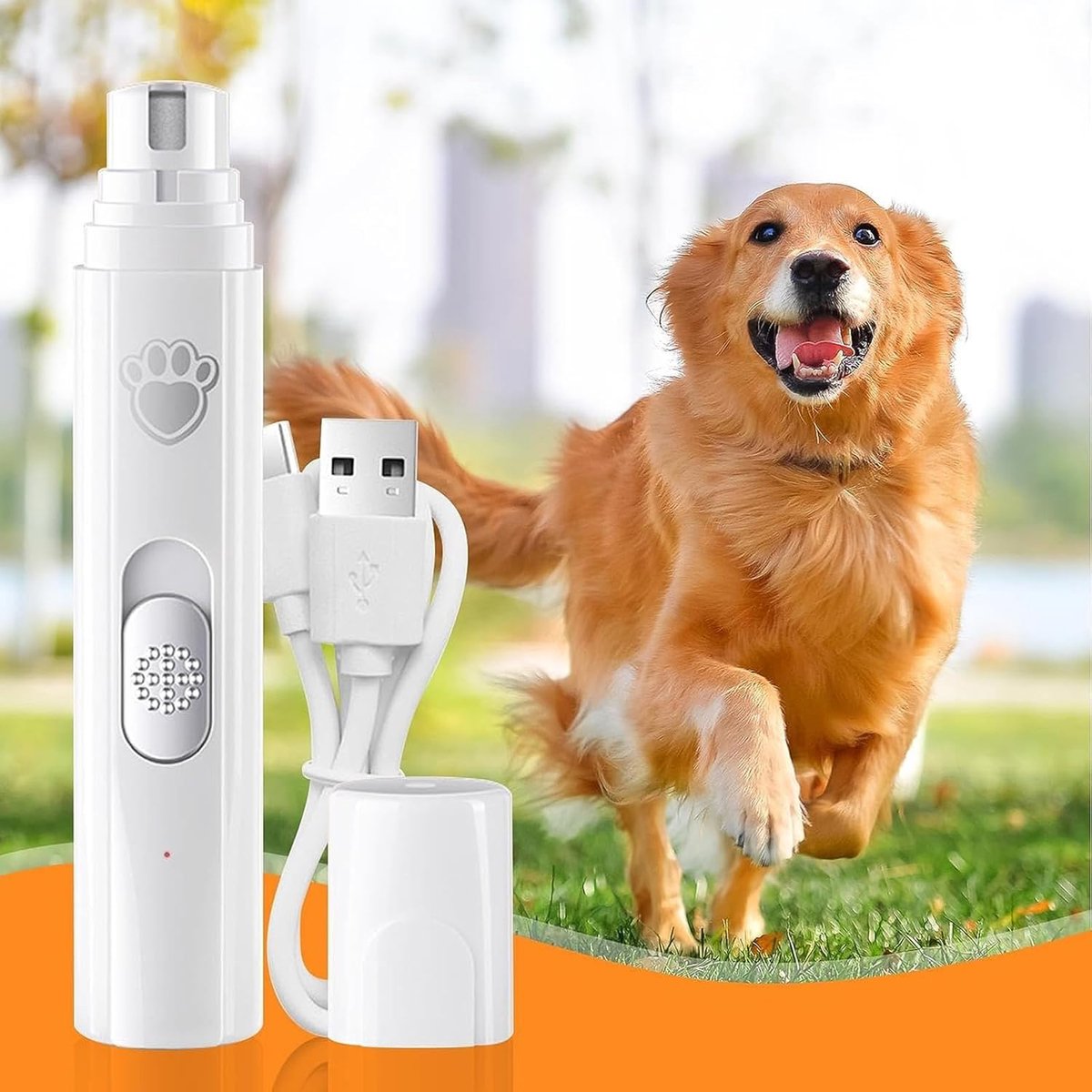 FloraGrace Nagelknippers - Stille Elektrische Nagelvijl voor Huisdieren - Nageltrimmer voor Honden en Katten - Oplaadbare Nagelknipper met LED - Elektrische Pootverzorging Tool - ABS