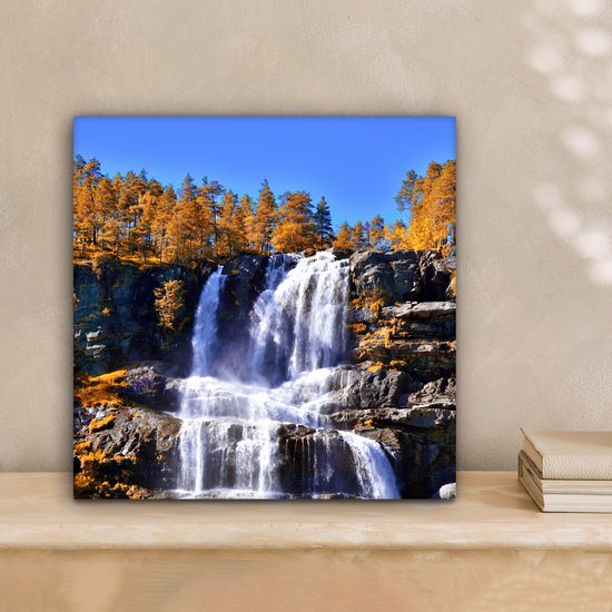 Toile Peinture Cascade - Norvège - Nature - 20x20 cm - Décoration murale