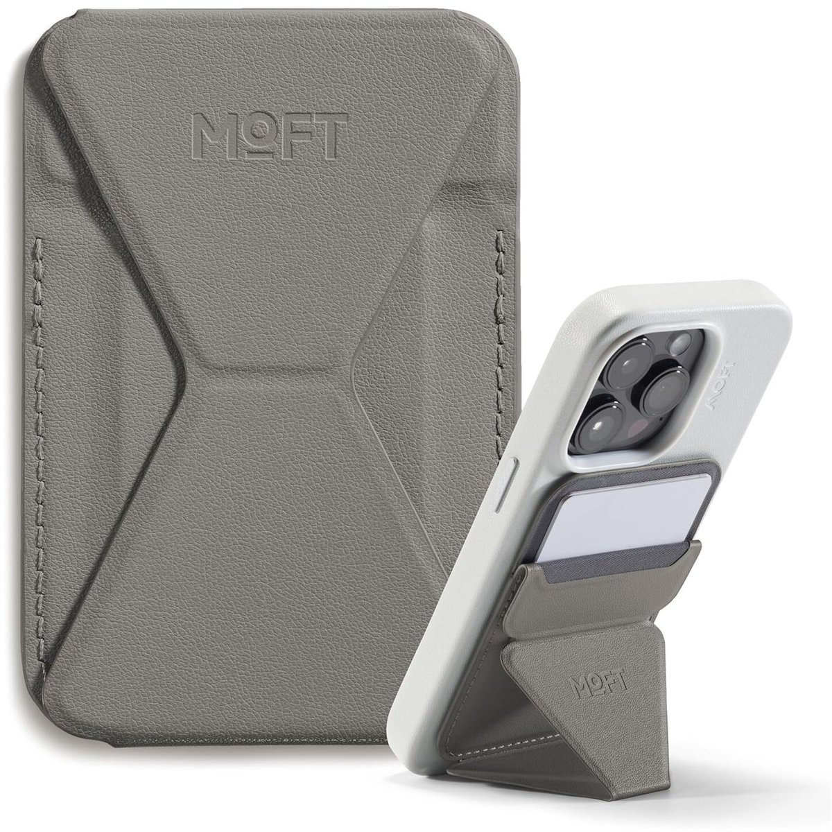 MOFT Snap-On Magnetische Kaarthouder - Wallet Compatibel met MagSafe - Pasjeshouder met Standaard - MOVAS Vegan Leer - Portemonnee 2 Pasjes - Taupe