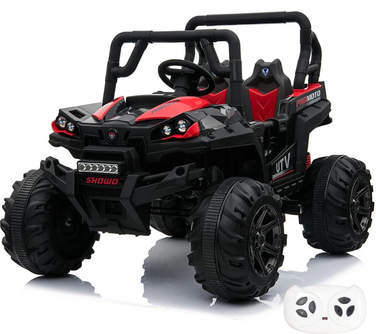 UTV 4x4 Elektrische Buggy 12V 2 tot 6 jaar – Krachtig Accuvoertuig met 4 Motoren & Afstandsbediening – Off-road Kindervoertuig met Lederen Zitje, EVA-Banden & Schokdempers – Rood