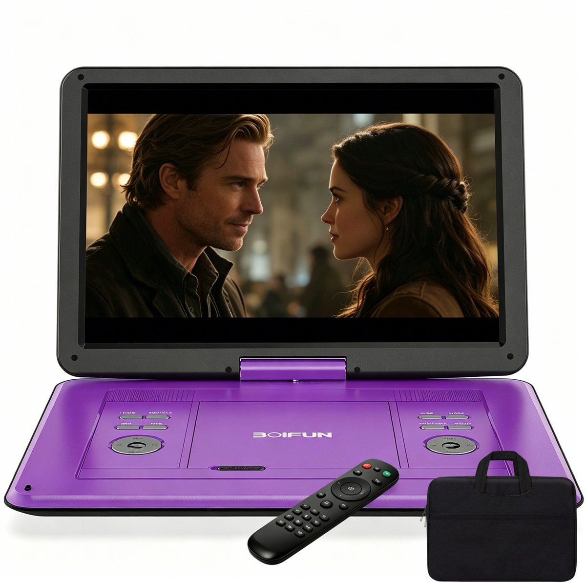 Boifun 17,5" draagbare dvd-speler met 15,6" HD groot draaibaar scherm voor in de auto - 4-6 uur speeltijd met batterij - geheugen-afspeelfunctie - ondersteuning USB/TF-kaart [Blu-ray niet ondersteund] - met handtas
