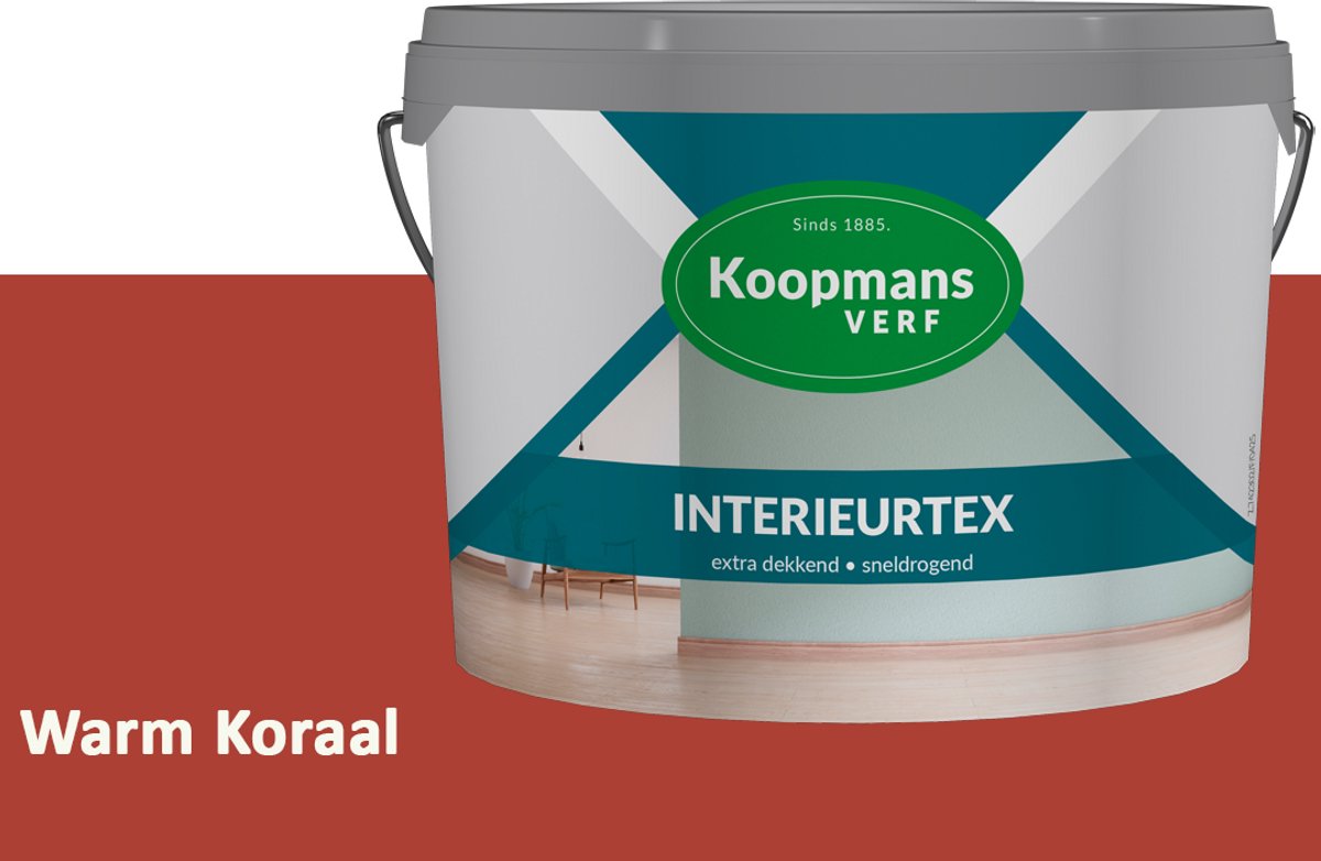 Koopmans Interieurtex Matte Muurverf Binnen – Extra Dekkende Sneldrogende Verf voor Muren en Plafonds – Warm Koraal – 5 l