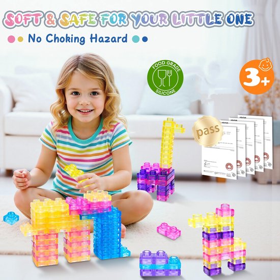 Namajunas - 40 zachte bouwblokken voor peuters - Stapelblokken - Baby speelgoed blokken - Sensorisch speelgoed - Montessori speelgoed - Samendrukbaar & Rekbaar bouwsets - Blokpuzzelspel - Fidget toys volwassenen & kinderen - Niet geschikt voor LEGO van Namajunas — afbeelding 3