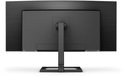 Achterkant van een gebogen Philips monitor met een standaard.