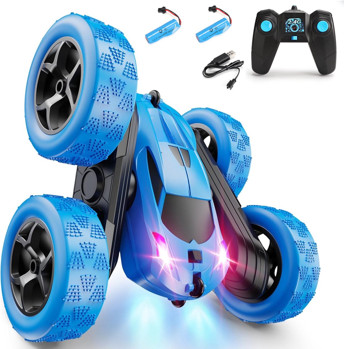 Nexar Bestuurbare Auto voor Jongens - RC Auto - Afstandsbestuurbare Stunt Auto - 360° Flip - LED Verlichting - Speelgoed voor Binnen & Buiten