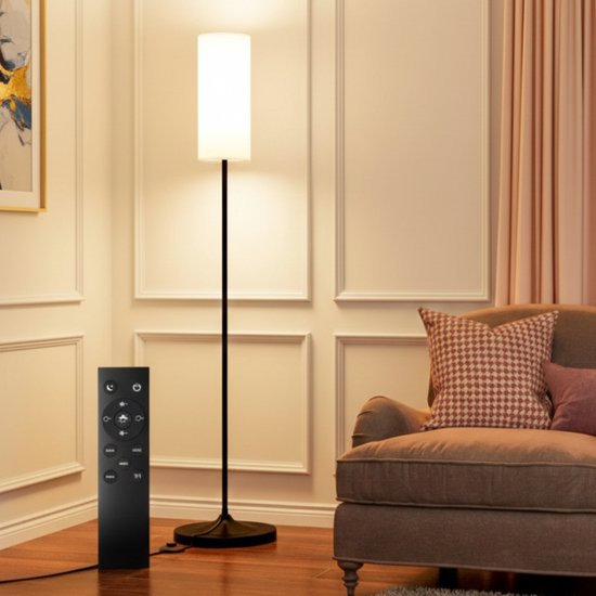 Glowy Vloerlamp - Dimbaar met Afstandsbediening - Staande Lamp Zwart - LED Leeslamp Staand - Vloerlampen Woonkamer - Met Timer & Nachtstand