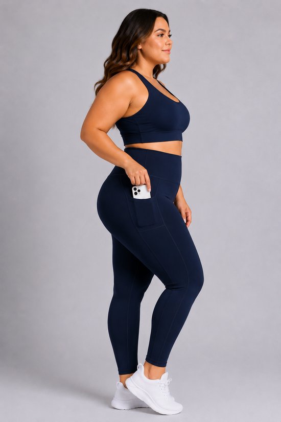 SparkNine Softcurve plus size legging - met zijzakken - 3XL - blauw - zachte stof - ademend - niet doorschijnend — afbeelding 2