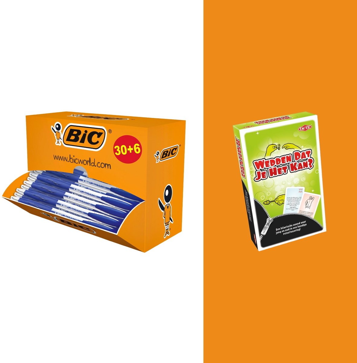BIC Atlantis Classic Grip - Balpennen Blauw - Valuepack 30+6 Gratis - Inclusief Gratis Tactic Spel Wedden Dat Je Het Kan