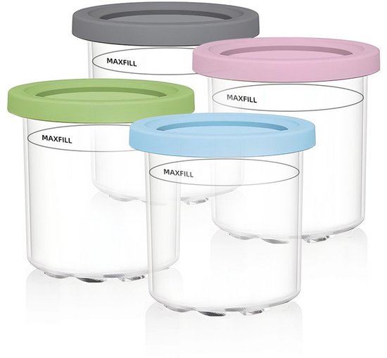 Ijsbekers geschikt voor Ninja Creami NC300 en NC301 Serie - Premium Herbruikbare Ijsbekers met Deksel 4-Pack - Lekvrije Ijscontainers - Vaatwasserbestendige Vervangende Ijsbekers voor Ijsmaker - Multi-Kleur