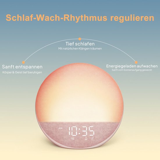 Wekker met Licht - Wake-up Lamp - Rustig Ontwaken - Simuleert Zonsopgang - 18x18 cm - Roze — afbeelding 4