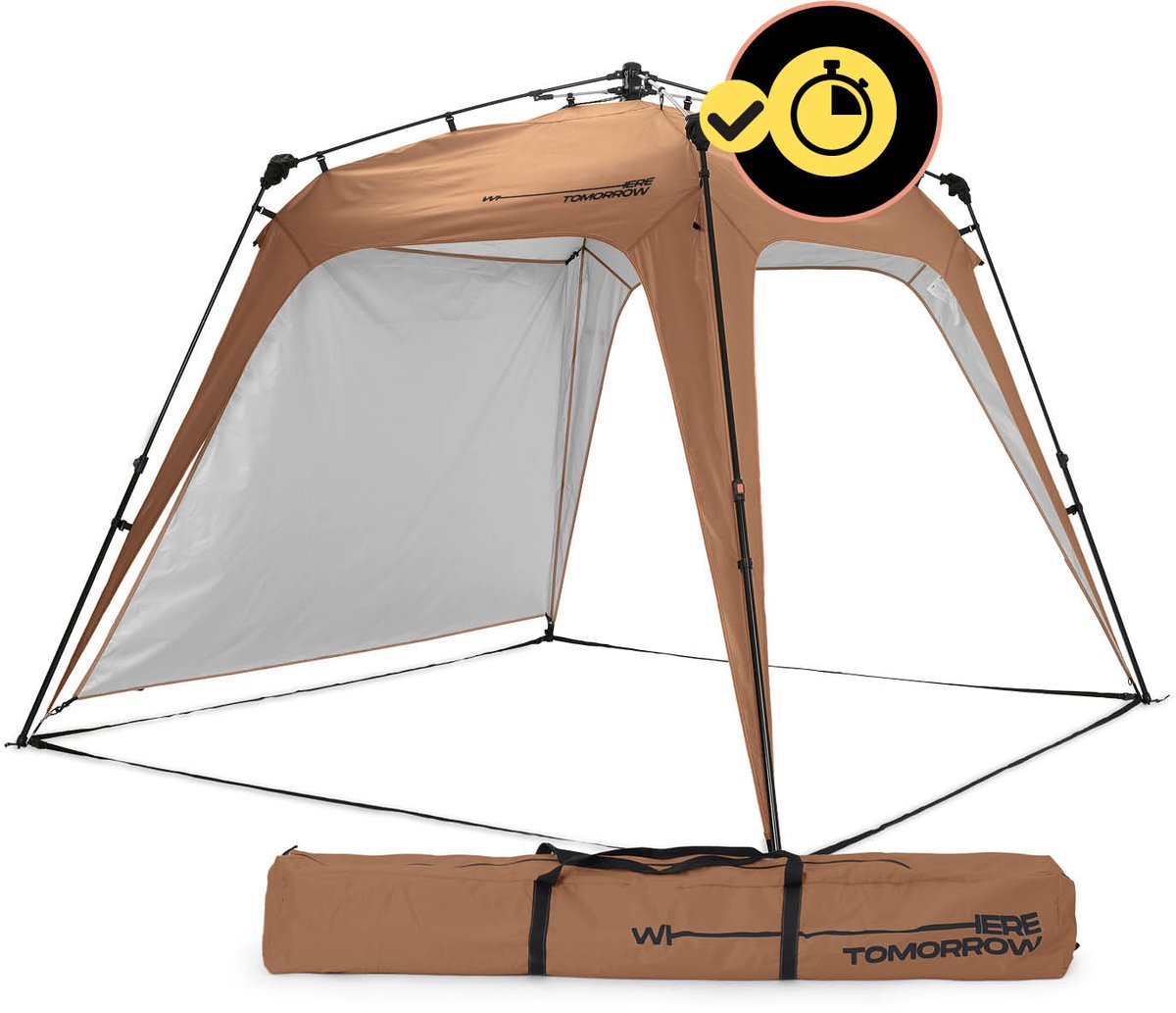 Lumaland Outdoor paviljoen,205 x 250 cm, waterdicht en uv-bescherming, tuintent incl. 1 x zijpaneel, tas en haringen, robuuste camping en partytent, pop-up tent in 2 minuten, kameelbruin