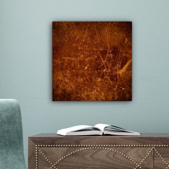 Tableau sur Cuir - Aspect Cuir - Marron - Oranje - 20x20 cm - Décoration murale