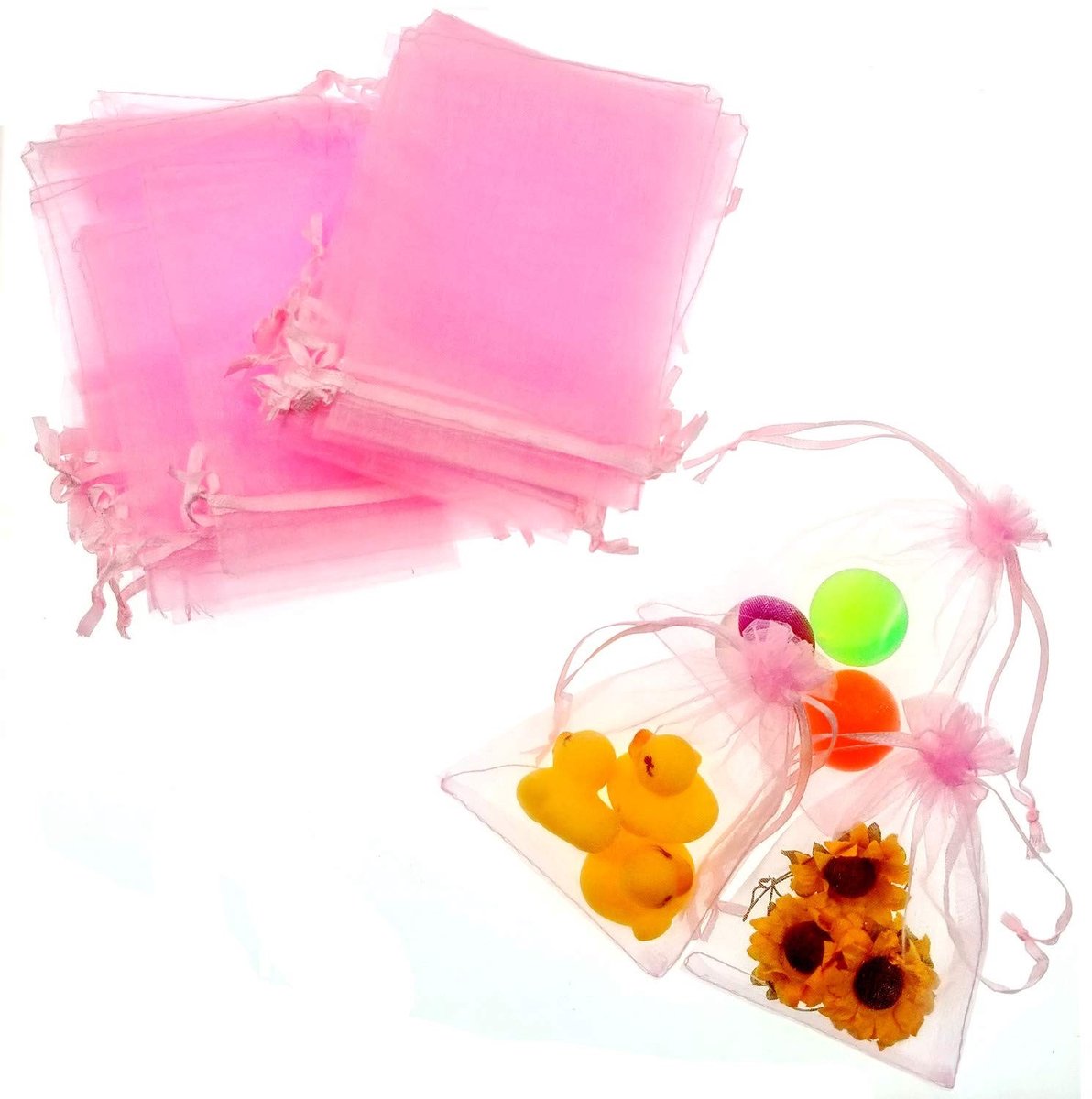 Dailygoods - Dailygoody - Roze Organza Gunstzakjes - Feesttassen met Trekkoord - Klein 12x9 cm - Snoepzakjes voor Bruiloft en Verjaardag - 50 Stuks - Perfect voor ..