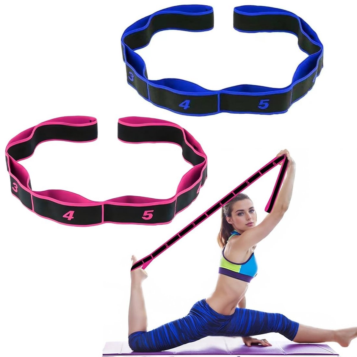 Dailygoods - Set van 2 Elastische Fitnessbanden voor Yoga en Pilates
