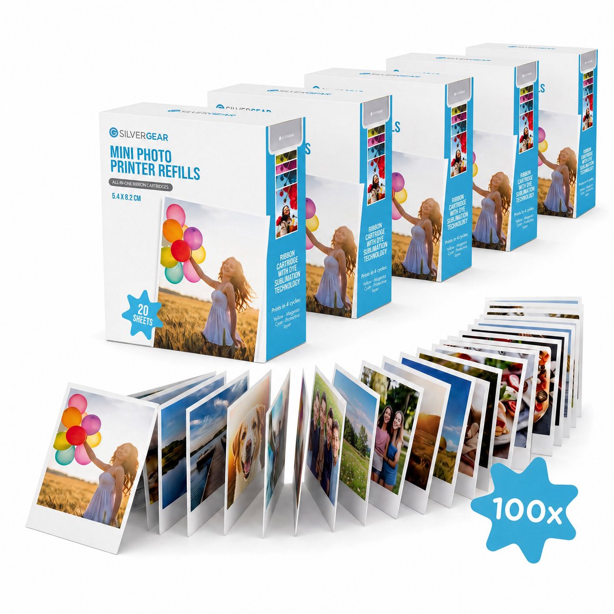 5 Pack Fotoprinter Navullingen 100 Fotovellen - voor Mobiele Fotoprinter - Fotopapier van 54x80 mm - Navulling Miniprinter - Mini Pocket Printer Papier - Thermal Printer Smartphone - Refill Pack Fotoprinter - Foto’s Afdrukken Telefoon - Silvergear